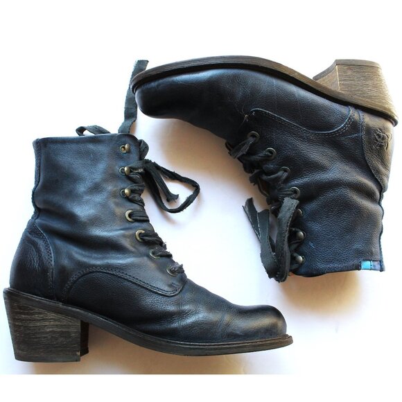 John Fluevog Adriana Nuni Lace-Up Winter Boot / Size 8 / Blue Distressed - Picture 8 of 13